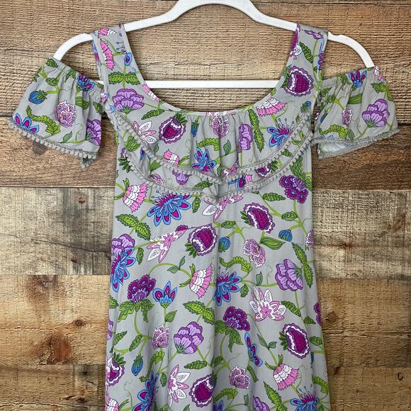 Matilda Jane 435 Ever and Ever Gray Floral Smocked Cold Shoulder Dress Size 14 - Picture 2 of 12